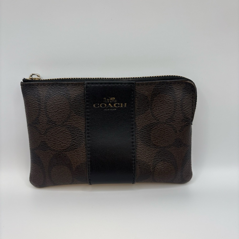 Coach Black and Brown Signature Wristlet